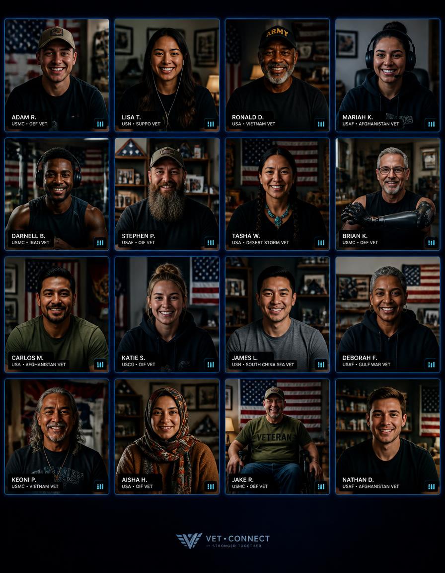 Collage of Veterans connecting in the VetLife online community