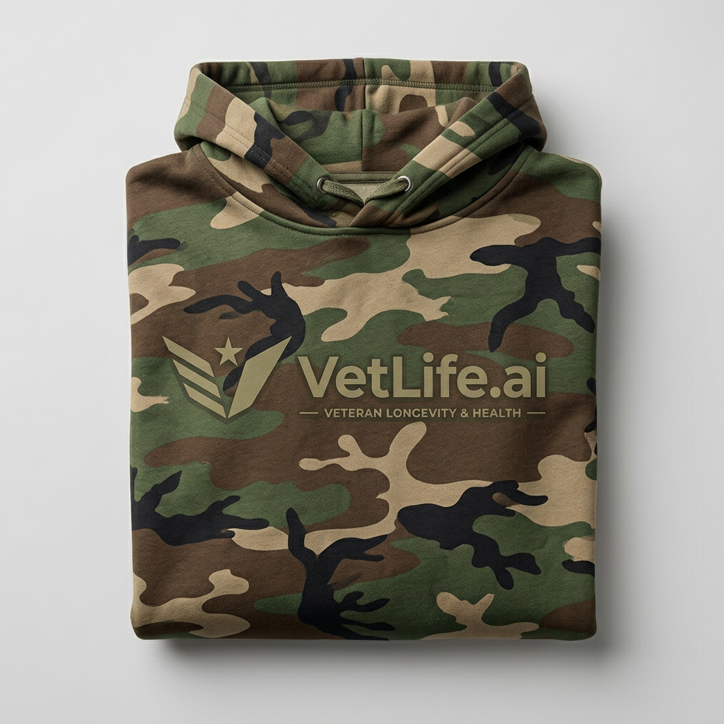 Woodland Camo Hoodie — VetLife.ai branded apparel