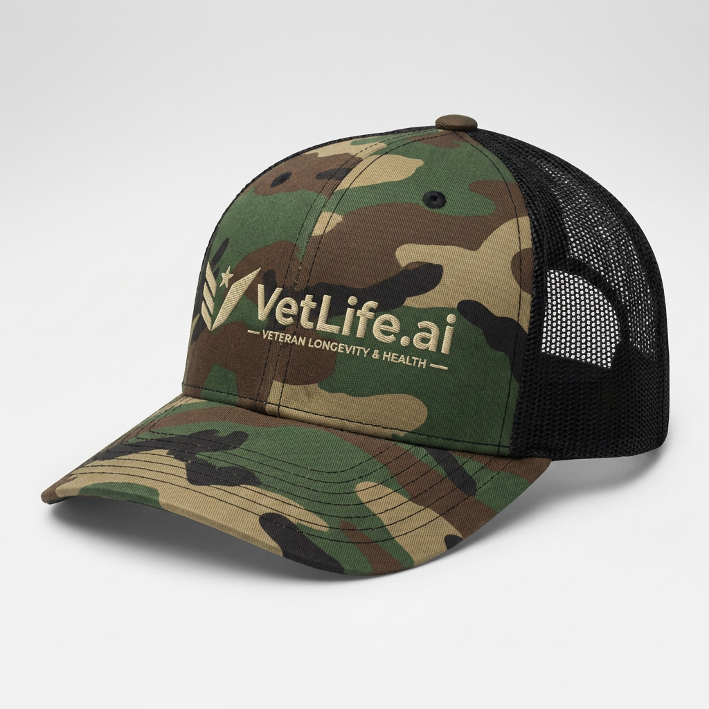 Woodland Camo Trucker — VetLife.ai branded apparel